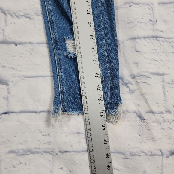 American Eagle WOMENS SIZE 00 Stretch Distressed Mom Jeans Blue - Picture 2 of 13